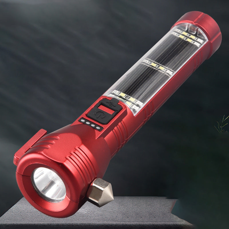 Solar outdoor multifunctional safety hammer flashlight