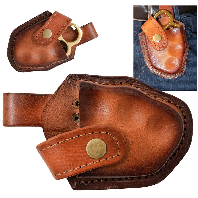 Brass Leather Knuckle Guards Natural Brown Leather