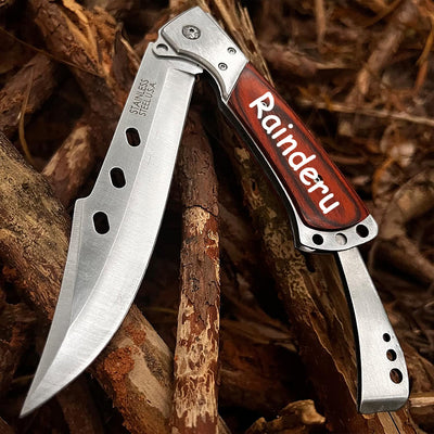 Personalized folding mahogany handle survival knife