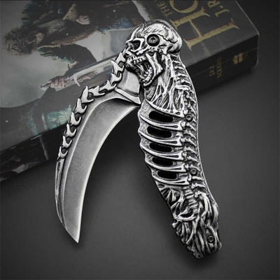 Custom 3D Carved Skull Folding knife