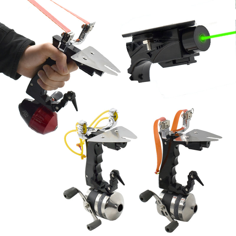 Fishing slingshot with reel and dart
