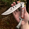 Personalized folding mahogany handle survival knife