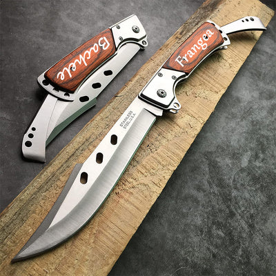 Personalized folding mahogany handle survival knife