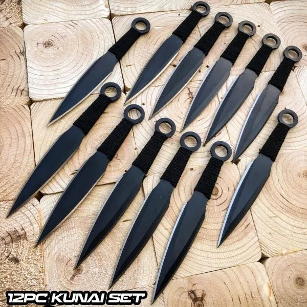 12PC 6.75" Black Rainbow Tactical Ninja Throwing Knives Set