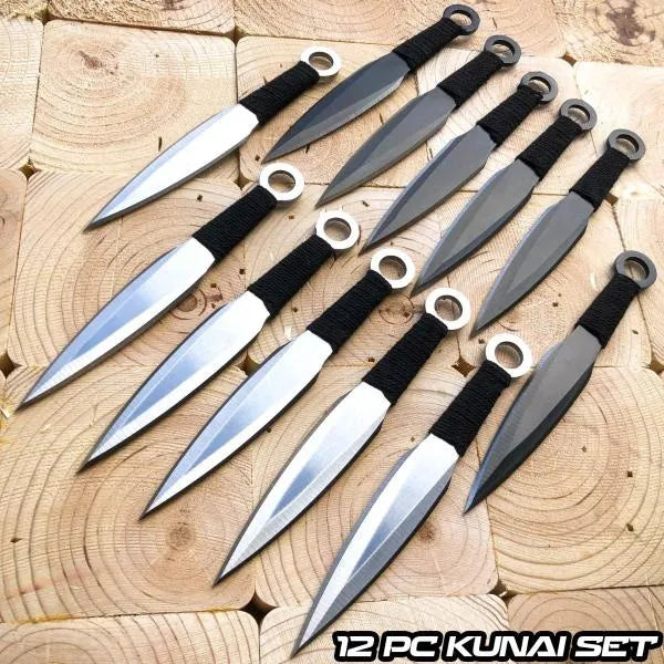 12 Pc 6" Ninja Tactical Combat Kunai Throwing Knife Set