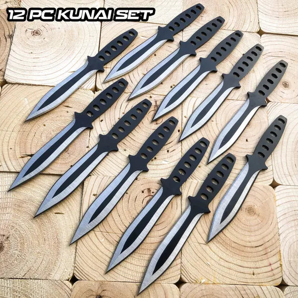 12 PC Full Tang Tactical Ninja Throwing Blade Knife Kunai Knives Set