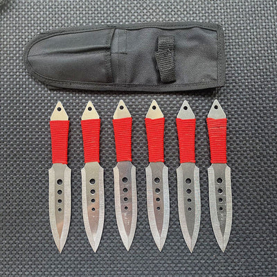 6PCS TACTICAL KNIVES COMBAT THROWING KNIFE SET W/ SHEATH RED BLADE