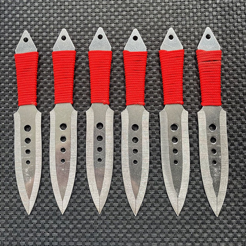 6PCS TACTICAL KNIVES COMBAT THROWING KNIFE SET W/ SHEATH RED BLADE