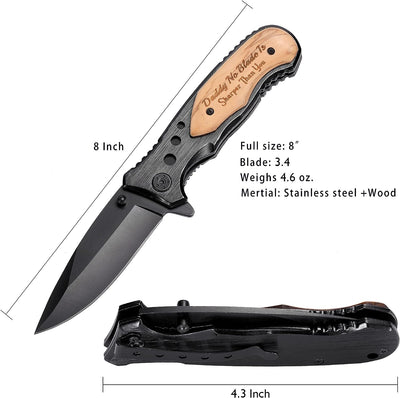 Engraved Wooden Pocket Knife for Dad, Dad Birthday Gifts