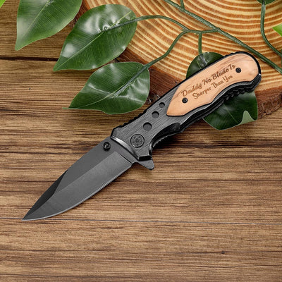 Engraved Wooden Pocket Knife for Dad, Dad Birthday Gifts