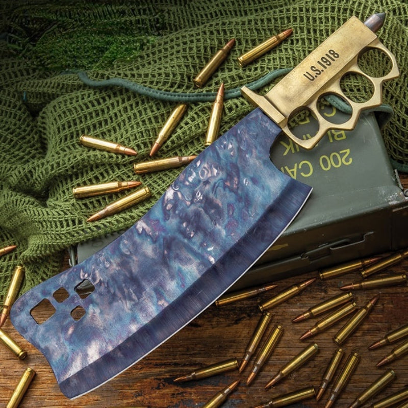 Trench Knife and Sheath - Brass Knuckle Handle