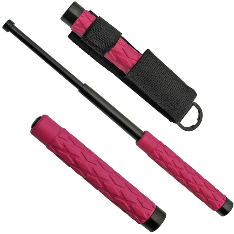 Expandable solid steel baton with pink handle