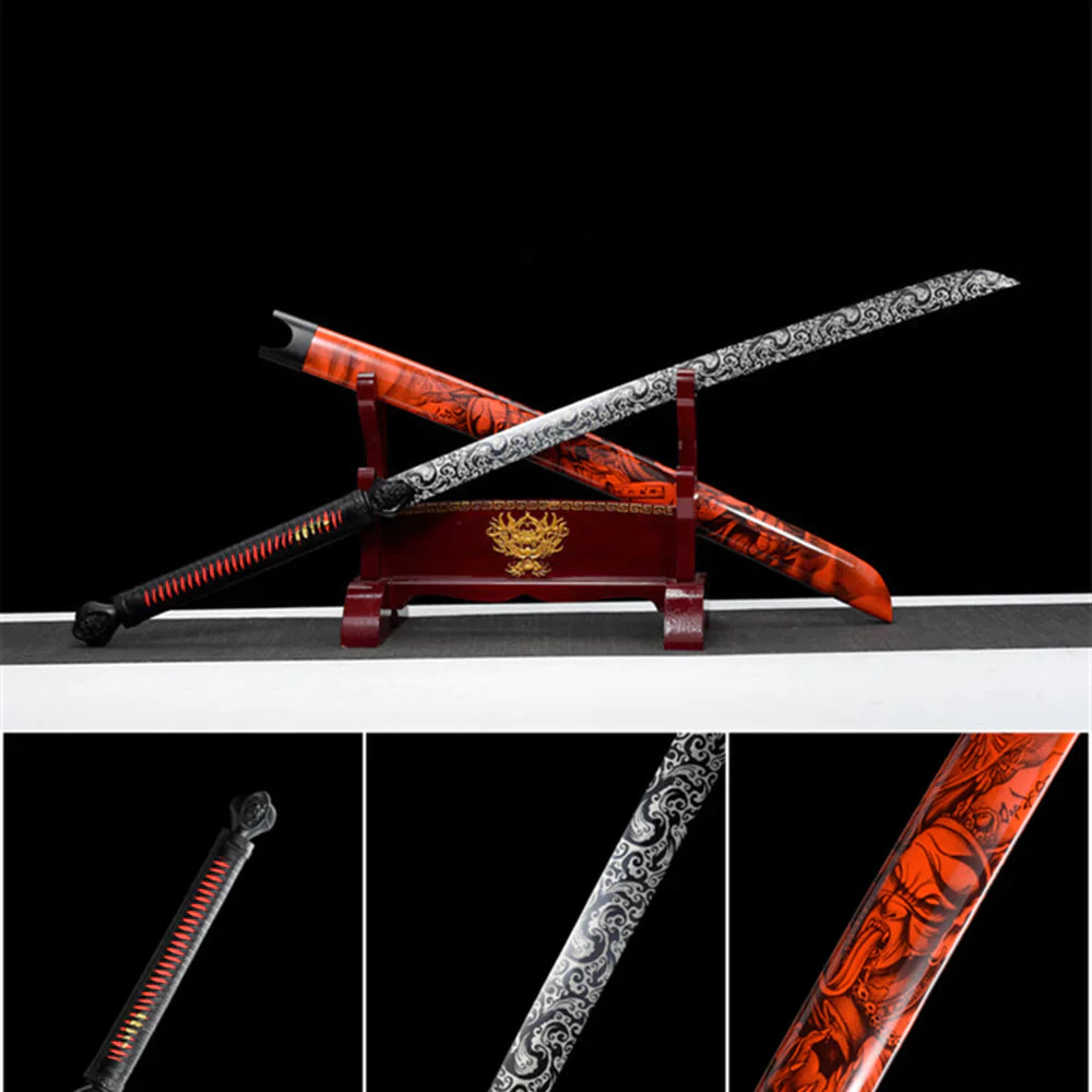 Spring Steel Full Tang Samurai Sword with Red Scabbard
