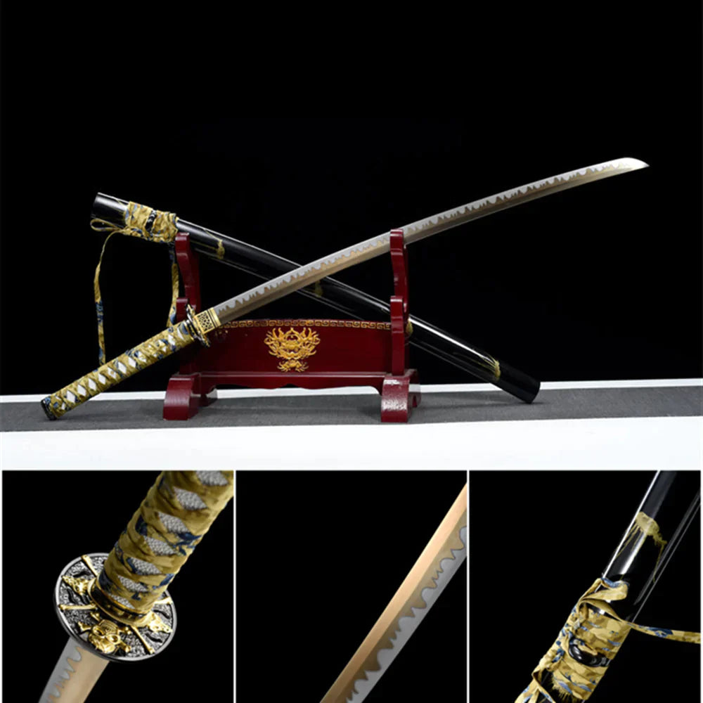 Handmade spring steel full tang katana gold pattern