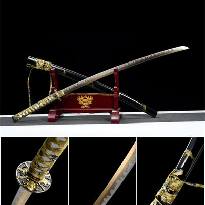 Handmade spring steel full tang katana gold pattern