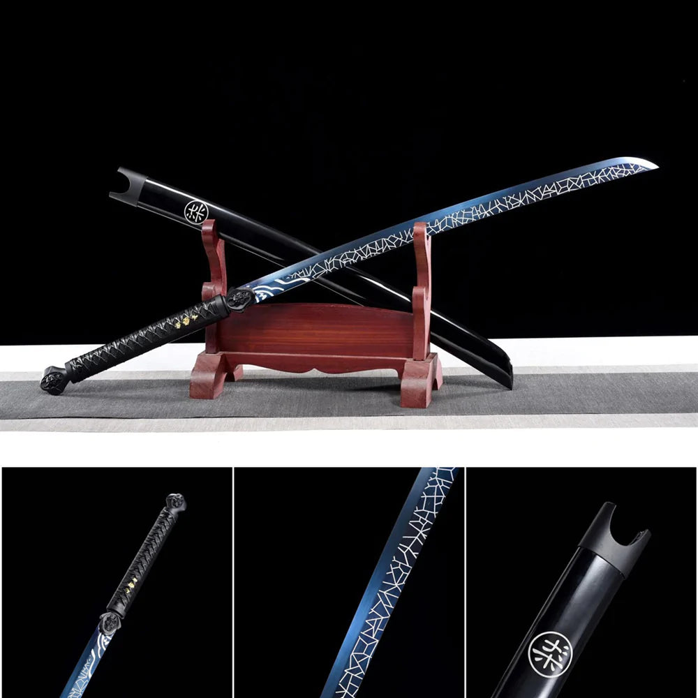 Spring steel full tang katana blue and white lines