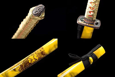 Handmade manganese steel katana yellow scabbard