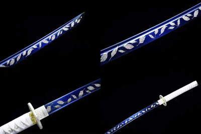 Handmade manganese steel blue and white samurai sword
