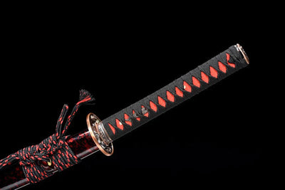 Damascus steel full tang katana red pattern